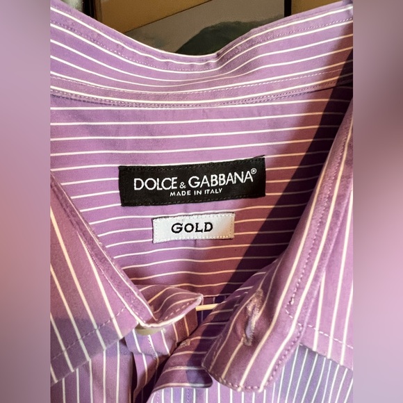 Dolce and Gabbana (Gold) Men’s Purple striped dress shirt. Size 17/43 - Picture 3 of 7
